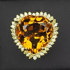 Gorgeous Yellow Citrine Heart Rare 13.20Ct 925 Sterling Silver Gold Rings Size 7