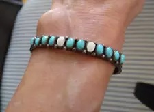 vintage turquoise sterling silver petit point snake eyes bracelet for repair