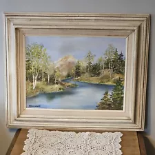 Oil On Canvas Mountain Lake Forest Scene Framed Signed M Greenawalt