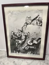 William Gropper Loyalist Original Crayon Ink Cartoon Drawing Nazi WPA Propaganda