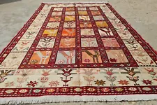 Hand Knotted Veg Dyed Genuine Soumak Pictorial Silk Kilim Area Rug 6 x 4 Ft