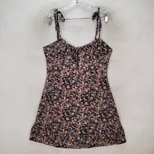 Unbranded Womens Dress Size L Purple Floral Sweetheart Smocked Micro Mini Slip