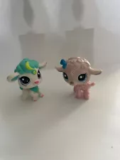 LPS SHEEP lot of 2, white and teal with purple dot eyes AND pink w/ blue dot eye