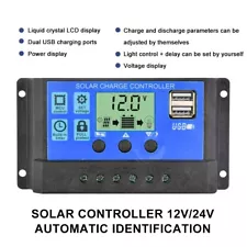 30A PWM Solar Panel Charge Controller 12/24V Auto LCD Display Dual USB Timer Set