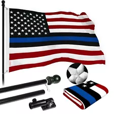 G128 6ft Aluminum Flagpole (Black) Blue Lives Matter Flag Spun Polyester 3x5ft