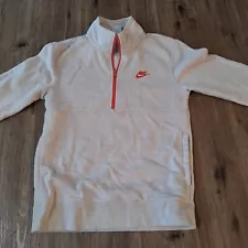 Nike Sweatshirt Mens Small Cream Sportswear Club Brushed Back 1/2 Zip Pullover