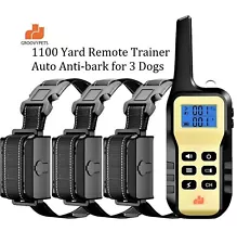 1100 YD Remote 3 Dog Training Shock Collar w/ Auto Anti Bark for All Dog Size