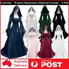 Womens Medieval Renaissance Dress Costume Hooded Lace Up Velvet Gothic Gown Ball