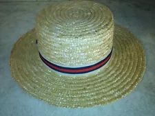 Men's Straw Boater Hat Skimmer Barbershop Sailor Size S Authentic