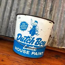 Vintage DUTCH BOY Latex House Paint Empty Metal Bucket 9.5"Dia 8.25"H