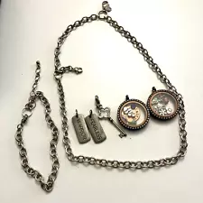 Origami Owl Locket Pendant Lot With Chain & Bracelet