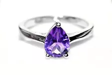 Amethyst Sterling Silver Ring Boutique Pear-Cut Solid Sterling Silver L/6 SALE!