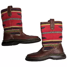 Born Brown Leather Kilim Woven Blanket Shaft Boho Western Mid-Calf Boots 6