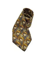 ERMENEGILDO ZEGNA Tie Men's 100% Silk ITALY Calla Lily 58" x 3.75" Gold Floral