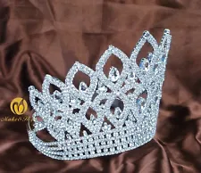 World Pageant Large Tiara Crown Clear Rhinestone Headpiece Bridal Party Costumes