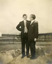 Z679 Original Vintage Photo TWO MEN CIGARETTE, REAL ESTATE DEAL, FOR SALE c 1909