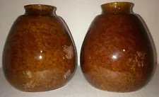 SALE! Pair of Vintage Matching Cased Brown Swirl Speckles Art Glass Lamp Shades