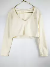 For Love & Lemons Women's V-Neck Cropped Sweatshirt Top Cream Size Small