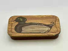 Vintage Potpourri Press Pill Tin Trinket Duck Decoy Wood grain USA