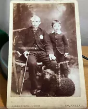 CC CURLY COATED RETRIEVER DOG and owners at Swansea 1880s CABINET CARD Photo