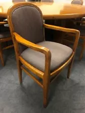 (6) OAK FABRIC CONFERENCE OR RECEPTION CHAIRS