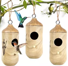 3 Pack Wooden Hummingbird Houses for Outside Nesting Garden Window Bird Houses