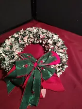 Beautiful, Detailed Cloth Christmas Holiday Rag Wreath. Used.