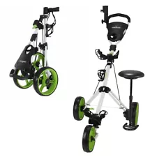 Caddymatic Golf X-TREME 3 Wheel Push/Pull Golf Cart with Seat White/Green