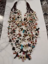 SALE 7 Strand Vintage Santo Domingo Zuni Multi Animal Fetish Heishi Necklace