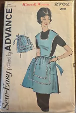 Vintage UNCUT Advance 2 Style Apron Pattern #2702 Sz Large