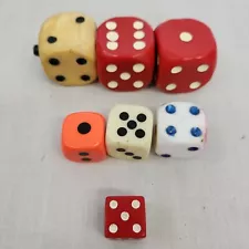 Lot of 7 Vintage Oversize Dice 3/4 in. to 1.5 in. across Rounded edges