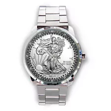 Best Sale! American Eagle Silver Coin Graphic 1 oz 999 Fine Silver Wristwatch!