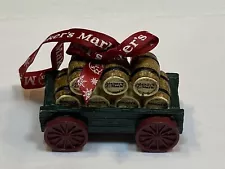 Maker's Mark Whiskey Barrel Wagon Christmas Ornament Tree Holiday Red Green 2"