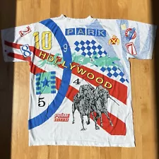 Vintage 90s AOP Horse Racing Hollywood Park T-Shirt L Single Stitch Tee Rare