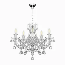 Chandelier Bohemian Czech Crystals brass in silver finishing 5 lights and balls.