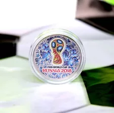 FIFA World Cup Russia 2018 Colored 25 Rubles UNC Coin in Acrylic Case - RARE