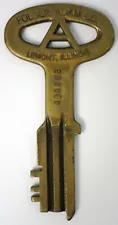 Folger Adam Co. LARGE 4.50" Brass Prison Jail Cellblock Key Lemont, Illinois