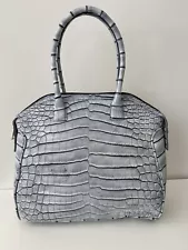 Genuine Crocodile Large Shoulder Bag Handbag, Gray