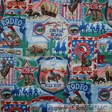 BonEful Fabric FQ Cotton Quilt Scenic Rodeo Horse Star Wagon Texas Farm Country