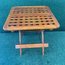 Vintage Handmade 20” Nautical Teak Square Indoor Outdoor Folding End Table