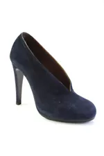 Hermes Womens Slip On Stiletto Florida Suede Pumps Navy Blue Size 36.5 LL19LL