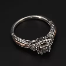 Sterling Silver - Diamond Heart Engagement Wedding Ring Size 8 - 3.5g