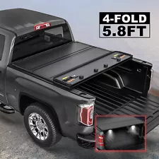 4 Fold Truck Tonneau Cover For 2019-2024 Chevy Silverado GMC Sierra 5.8FT Bed