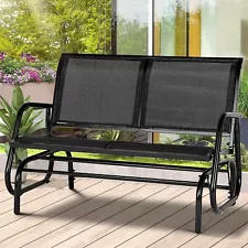 2-Person Outdoor Glider Bench Double Metal Rocking Chair Porch Loveseat Garden