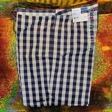 PATAGONIA PALAKA BOARD SHORTS 32" 33" blue white plaid surf trunk organic cotton