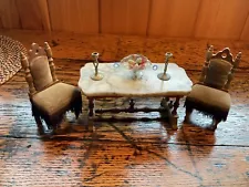 Beautiful Dollhouse Schneegas Marble Topped Dining Room Table & Pair Chairs