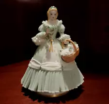 IRISH DRESDEN PORCELAIN LACE FIGURINE "SHAMROCKS FOR SALE"-IOB