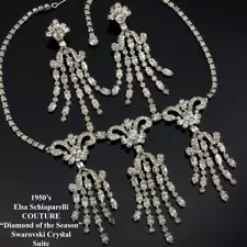 Elsa Schiaparelli COUTURE Necklace Set Swarovski Crystal 1950's Rhodium Plated