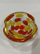 Fratelli Toso Murano Yellow Orange A Pentoni Spots Italian Art Glass Ashtray