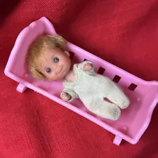 Sunshine Family Baby Doll Sweets W Crib Bottle Infant Mattel 1973 Dressed 3"